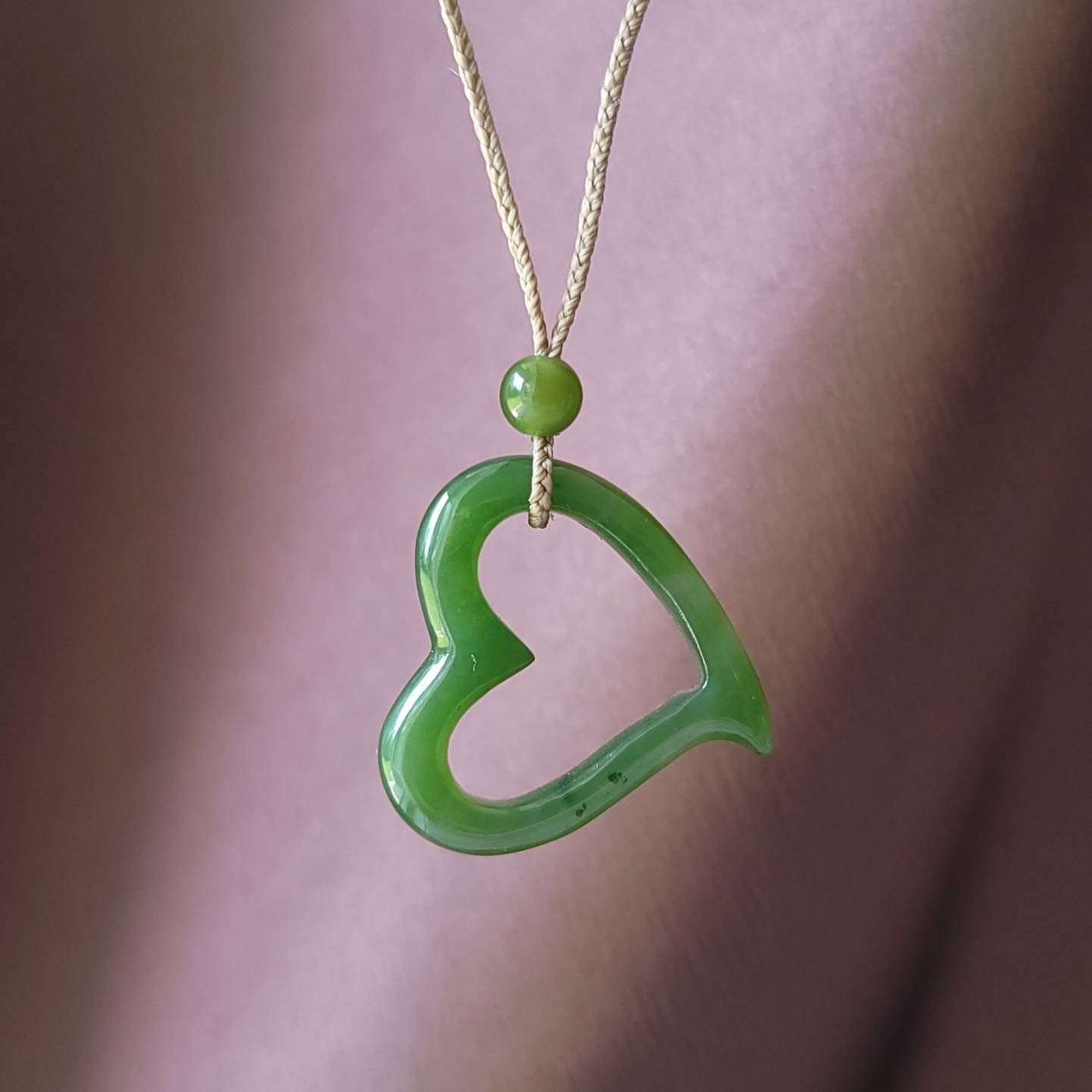 Large jade floating heart necklace