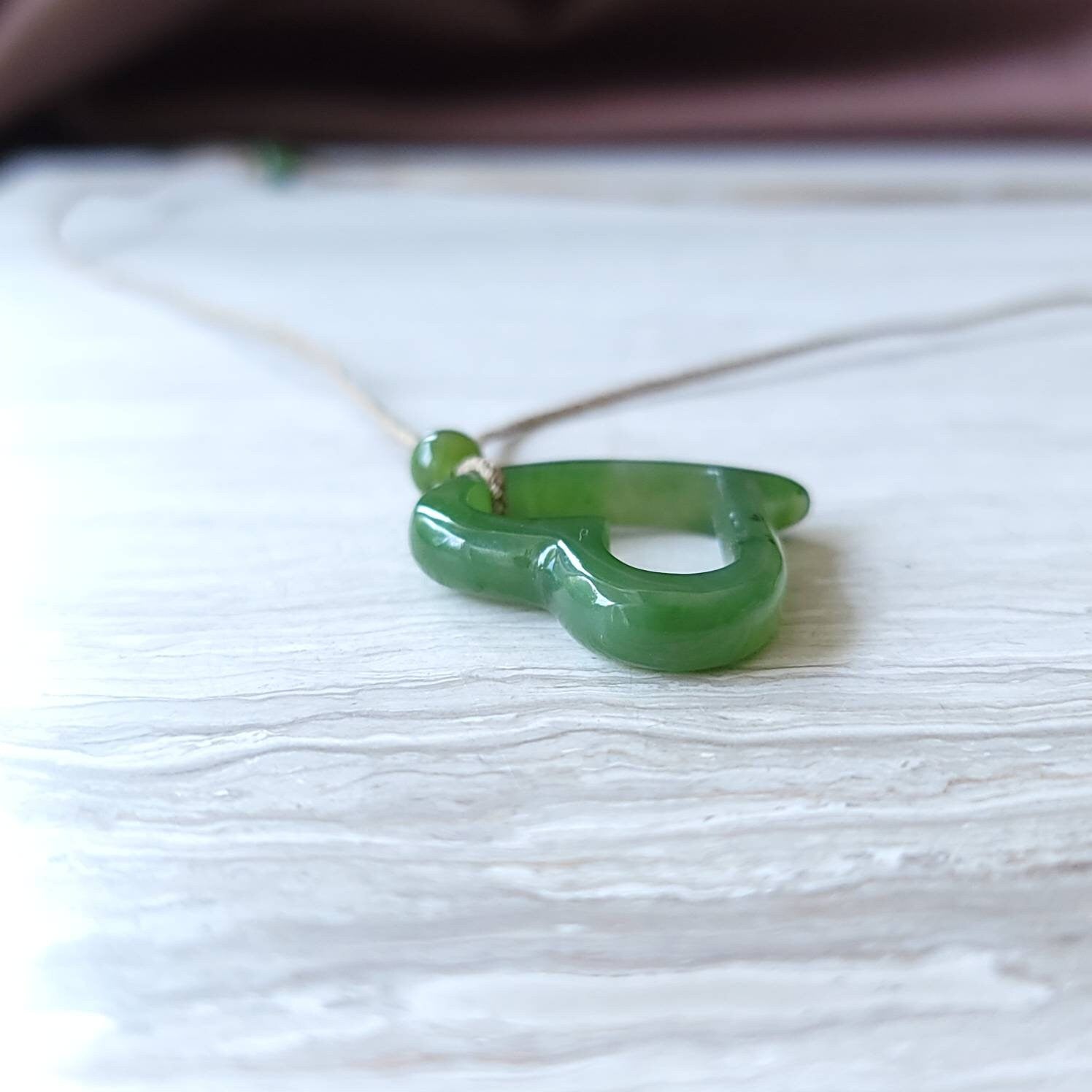 Large jade floating heart necklace