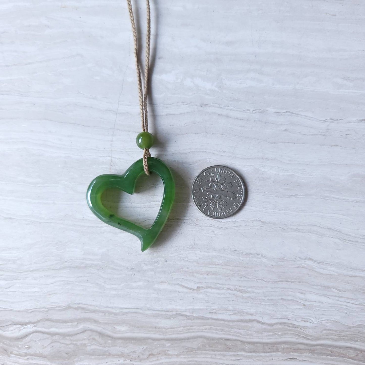 Large jade floating heart necklace