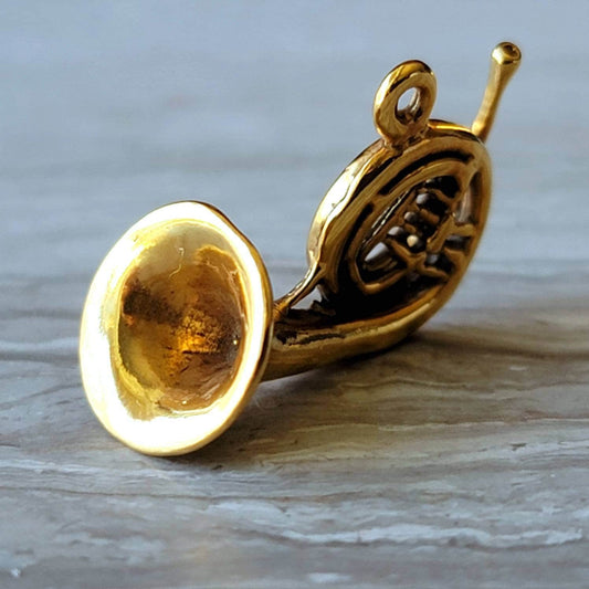 Gold french horn charm pendant