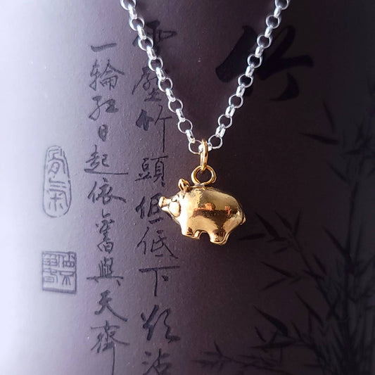 Gold Pig Charm Pendant, Silver Piggy Bank Bracelet Charm, Year of the Pig