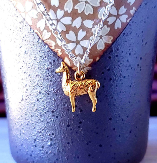 Colgante de encanto de alpaca de llama de oro 3D, encanto de alpaca, placa de oro de 24 k, encantos de plata de ley 925