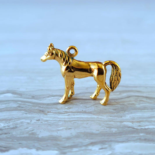 Large Gold Arabian Horse Pendant Charm, Birthday Gift, Graduation Gift, Country Western Charm, Cowboy Charm, 4 grams