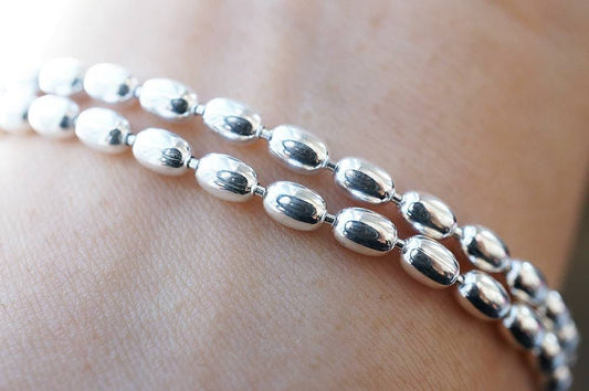 sterling silver heavy rice bead chain