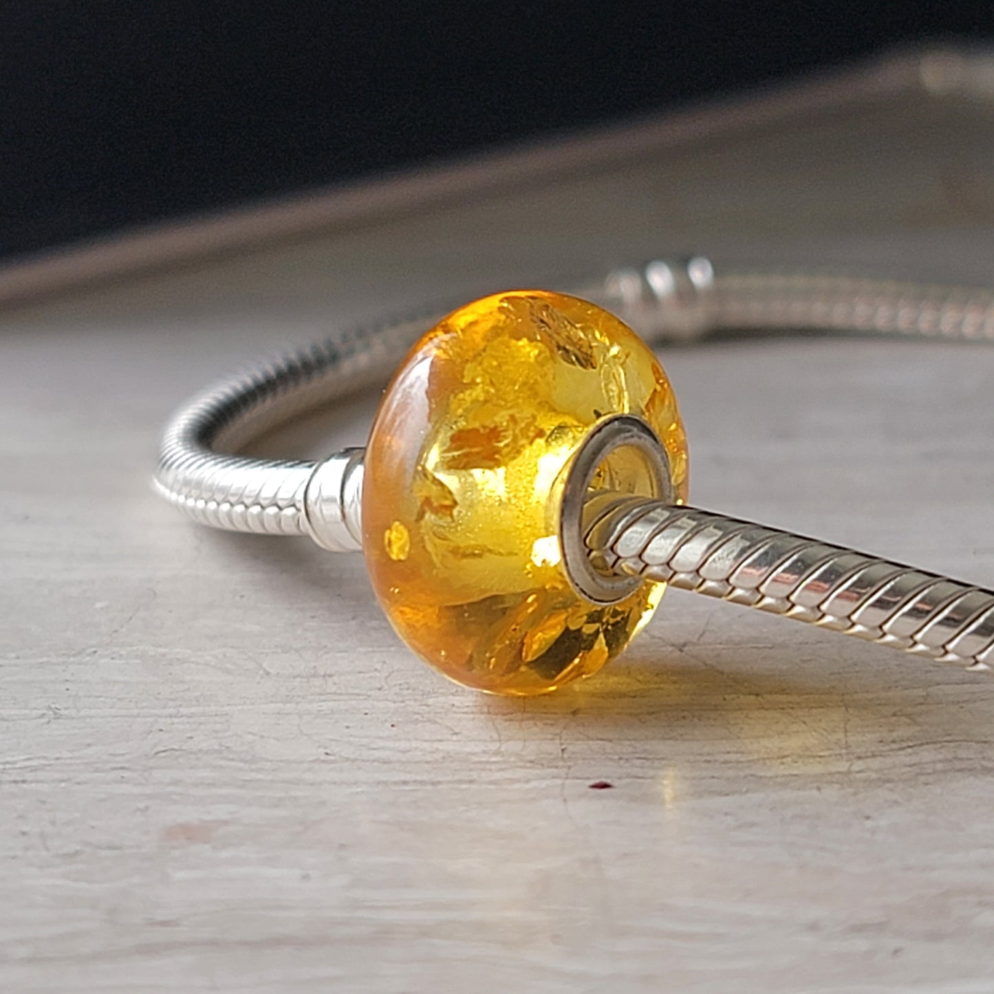 Genuine Baltic Amber Bead with Sterling Silver Core - Light Honey Color