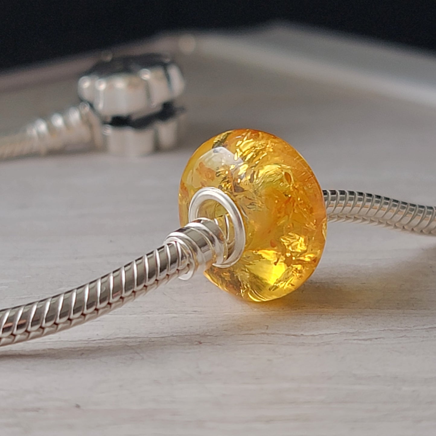 Genuine Baltic Amber Bead with Sterling Silver Core - Light Honey Color