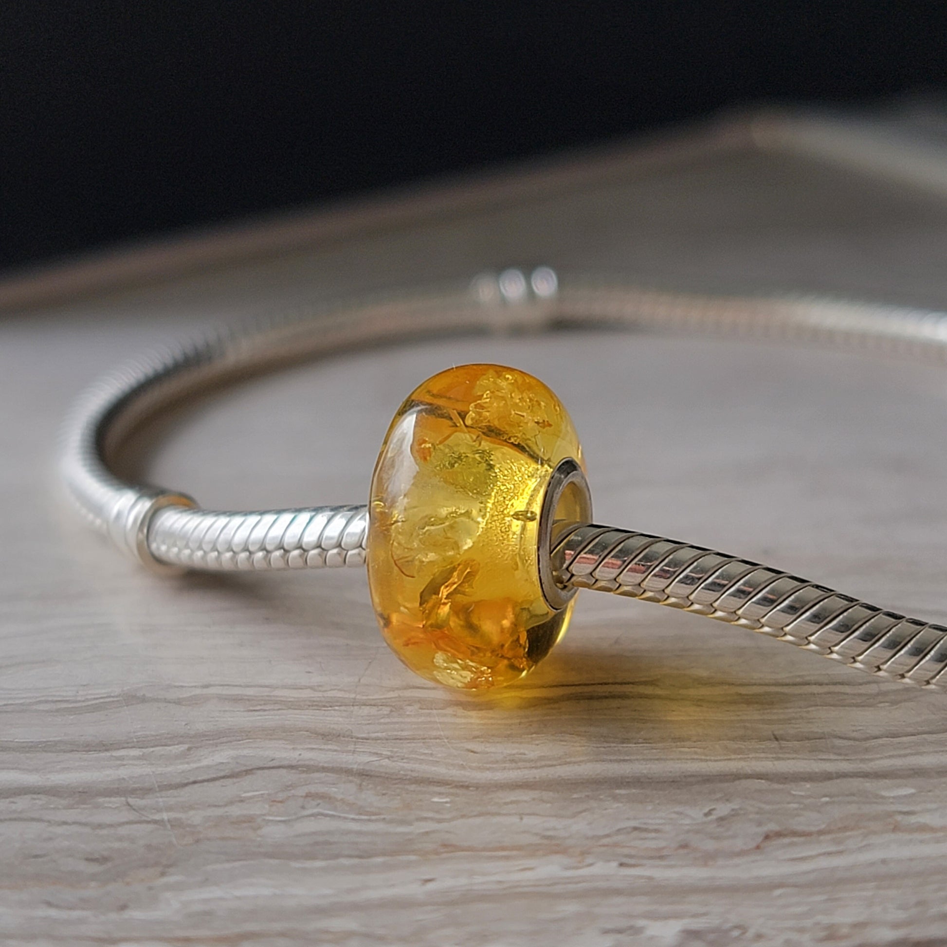 Genuine Baltic Amber Bead with Sterling Silver Core - Light Honey Color