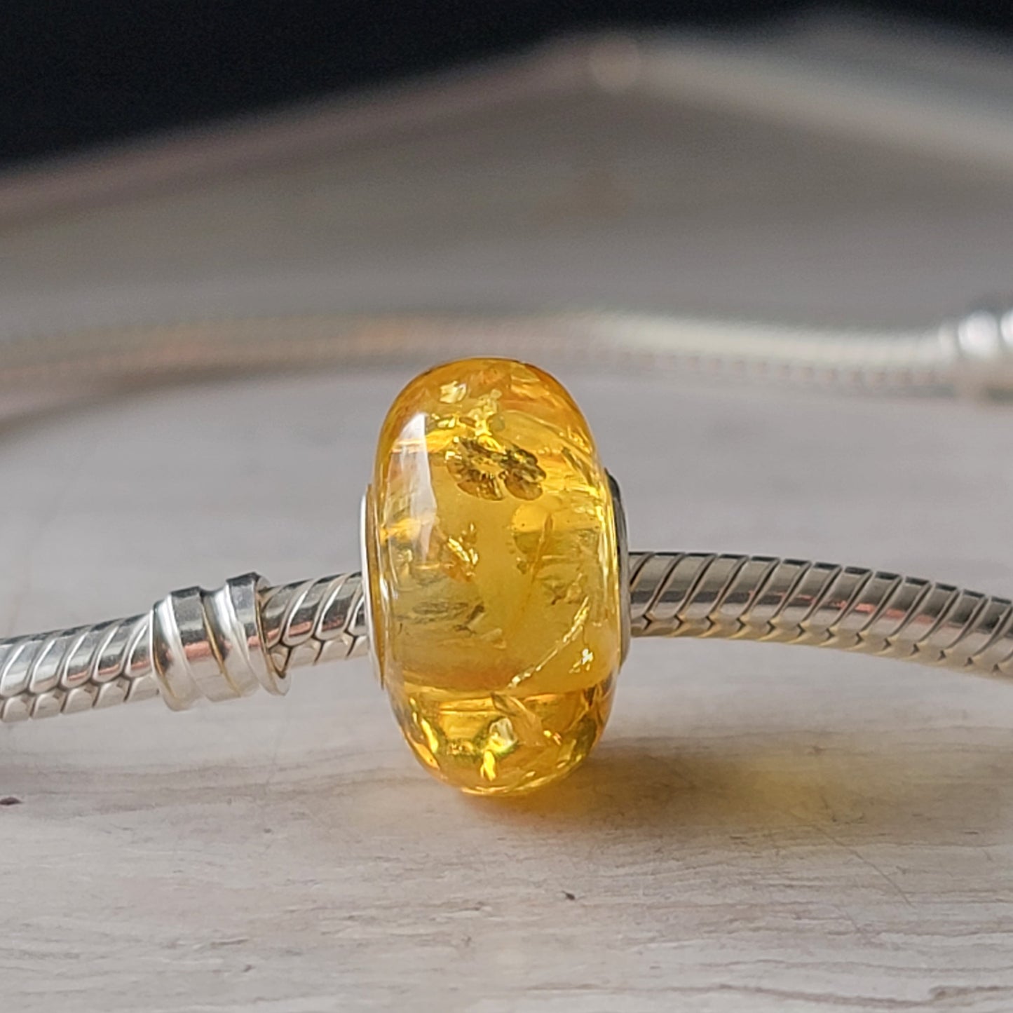 Genuine Baltic Amber Bead with Sterling Silver Core - Light Honey Color