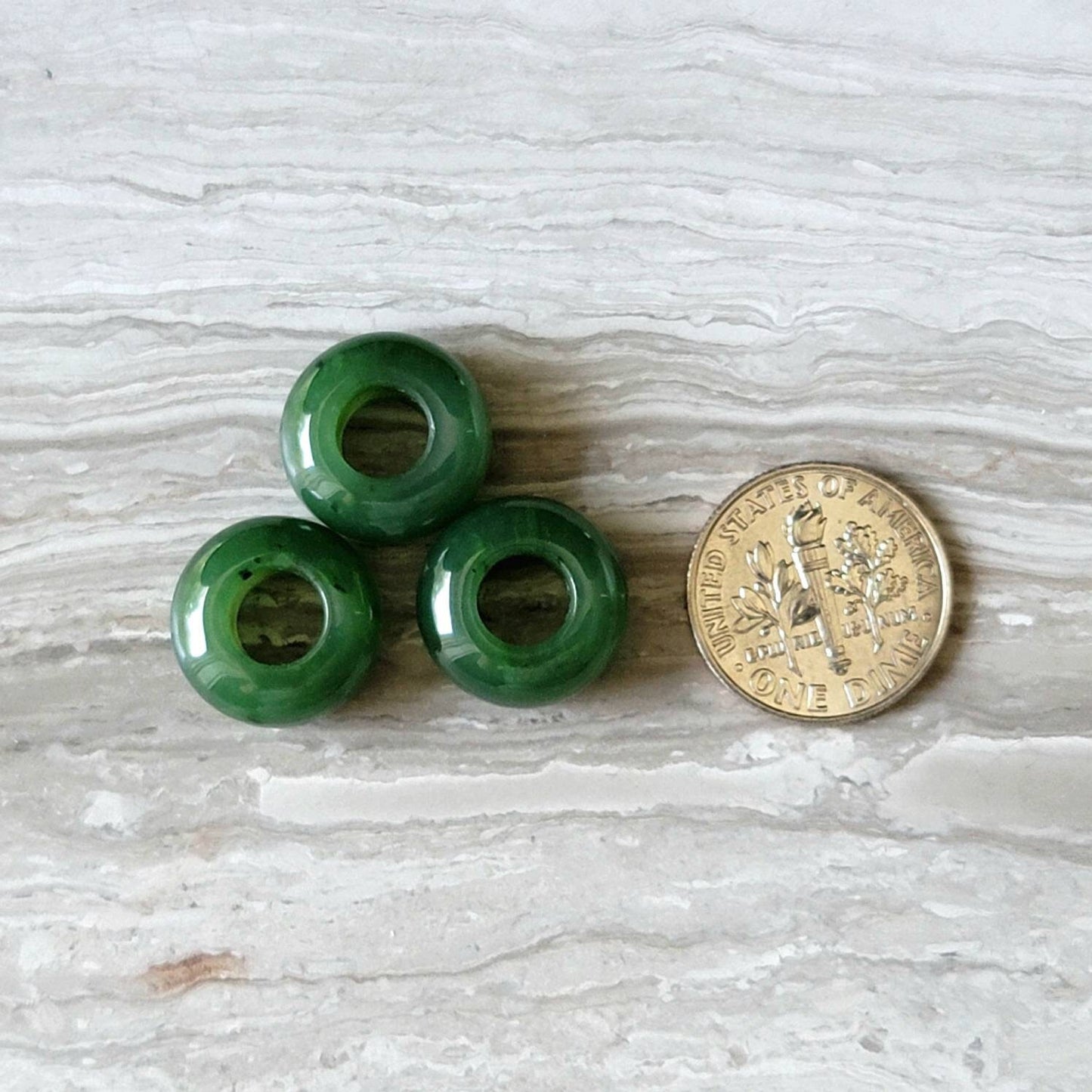 jade spacer bead with dime
